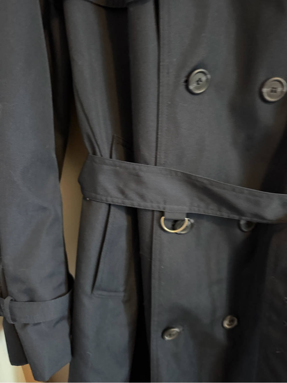Vintage Eaton Mens Double Breasted Belted Trench Coat Dark Navy 42 Tall - Picture 2 of 12